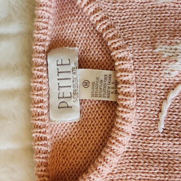 Vintage Floral Pink and White Petite Sophisticates Sweater - Picture 2 of 4